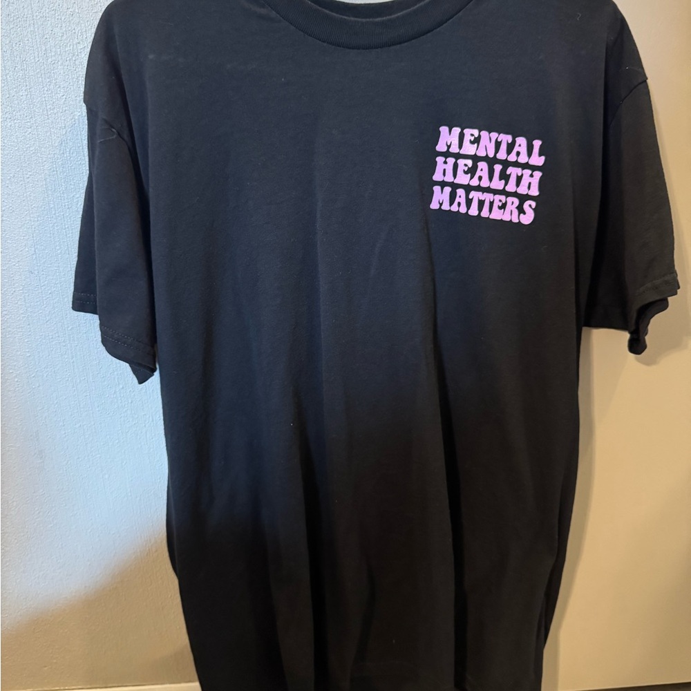 Black T-Shirt with Purple Text